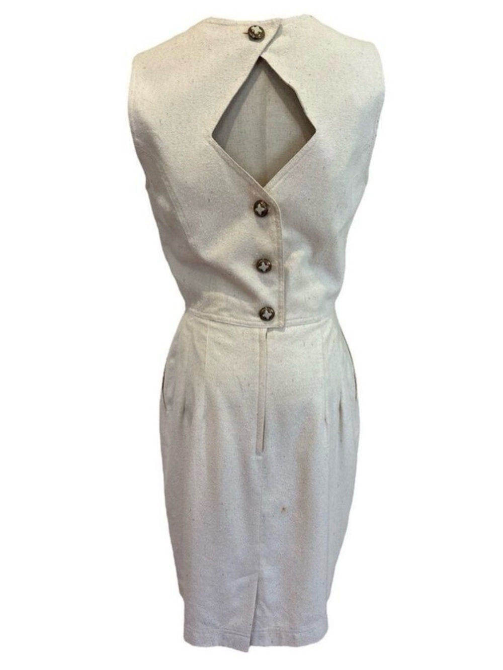 VTG GEORGE SLUBBED SILK BOHO CREAM SLEEVELESS DRESS W KEYHOLE BACK SZ S - Picture 5 of 8